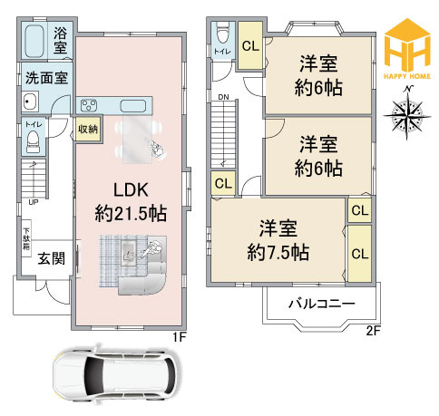 宝塚市山本丸橋1丁目中古戸建│3LDK+駐車1台可の間取り|※現況と図面が異なる場合現況を優先いたします。