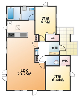【間取り】 | リナージュ那須塩原市下永田5丁目24-1期　12号棟 | 南向きで陽当たりの良い間取りです