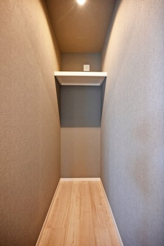 宝塚市山手台東5丁目中古戸建│3LDK+並列駐車2台可の居間・リビング|2階LDK収納庫の内観写真です。
上部にはダウンライトが設けられています。季節家電やお子様のおもちゃなど幅広く収納して頂けます。