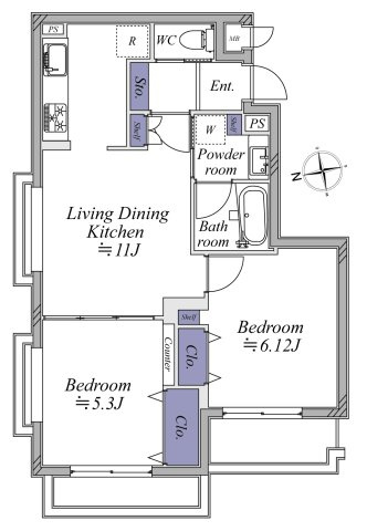 【間取り】 | グレイス武蔵中原Ⅱ | 50.0㎡の2LDK。
開放感のある角部屋