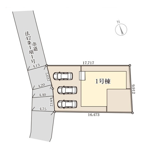 リーブルガーデン  水戸赤塚　4期　限定1棟！の区画図|西側4.1メートル公道。敷地面積約50坪。３台並列駐車可能です。