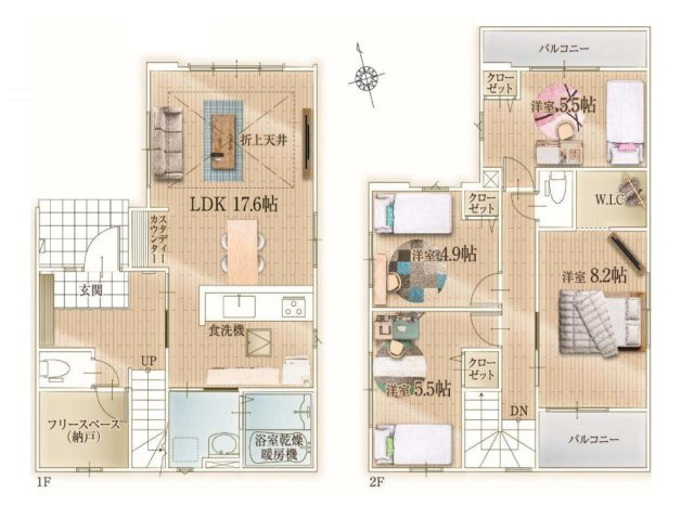 【間取り】 | 福岡市東区香椎駅東1丁目3期　1号棟（全1棟）【仲介手数料無料・0円】 | 平日、土日祝日もお好きな日時にご見学可能です。お気軽にお問合せ下さい。
