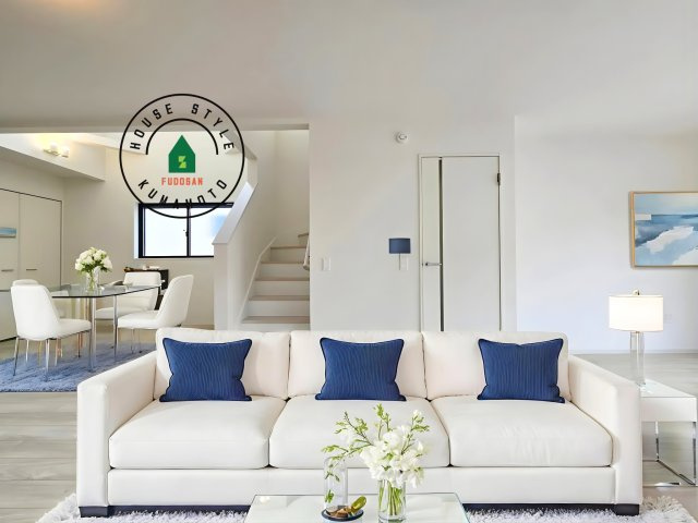 熊本市北区楠1丁目第3₋2棟(1号棟)の居間・リビング|明るく開放的なリビングダイニングは豊かな陽光が注ぎ込み、やすらぎの空間を演出してくれます。ご家族で楽しいひとときをお過ごし下さい。※家具はCGを合成したものです。