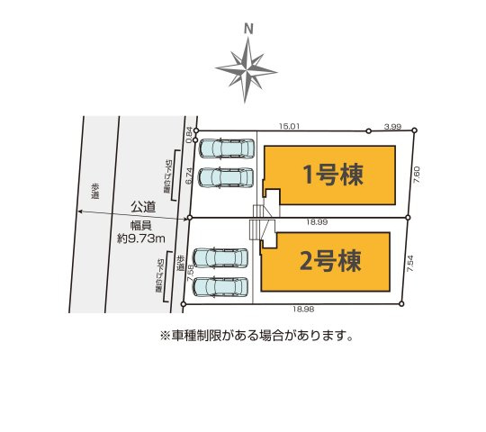 熊本市北区楠1丁目第3₋2棟(1号棟)の区画図|配置図（1号棟）