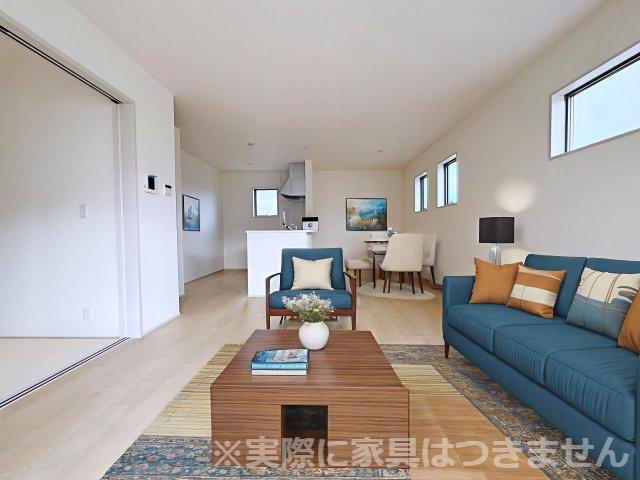 新築戸建・新築建売　福島市笹谷字塗谷地【長期優良住宅】笹谷小・信陵中の居間・リビング|※家具を配置した場合のイメージ図になります！実際に家具はつきません。