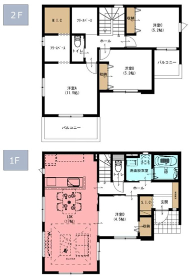【間取り】 | 【新築分譲住宅　～ LIGARE　リガーレ～　】　東根市羽入東1期　全2棟 | (1号棟)、価格2880万円、4LDK、土地面積189.55㎡、建物面積105.3㎡ 