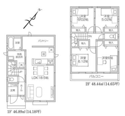 狭山市南入曽・全2棟　新築一戸建　B号棟の区画図|【全2棟・B棟】カースペース縦列2台。