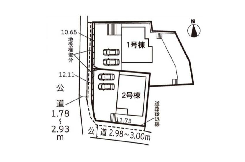 【同施工物件ご案内可能】東海市富木島町北島　全2棟の区画図|全体区画数｜全2棟
◆駐車3台可能！(但し、車種による)
◎まずは、お気軽にお問い合わせください。現地を案内しながら周辺環境も見て頂けます。