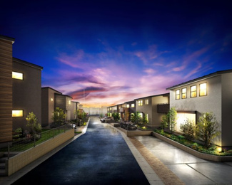 【前面道路含む現地写真】 | 分譲地内を彩る「あかりの街並み協定」で、夜間の街並みを揃え、将来に渡り美しい街並みを保ちます。※画像はCGイメージになります。