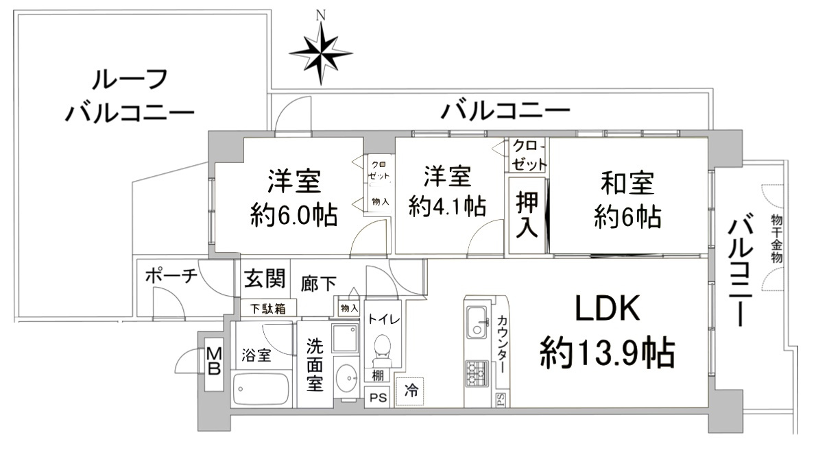 ジュビネール塚口の間取り|３LDK