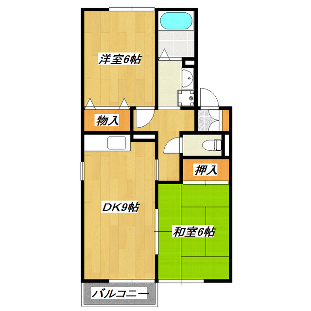 チェリーハウスの間取り|振分タイプの２ＤＫ！