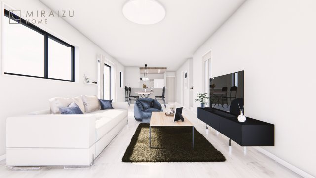 【完成予想図】 | ※イメージです青々とした空の下、新築が立ち並びます。カースペースにゆとりがあり、住まう方々を穏やかな気持ちにさせてくれる、そんなお家です。見学・ご相談等、お気軽にご連絡下さい♪
