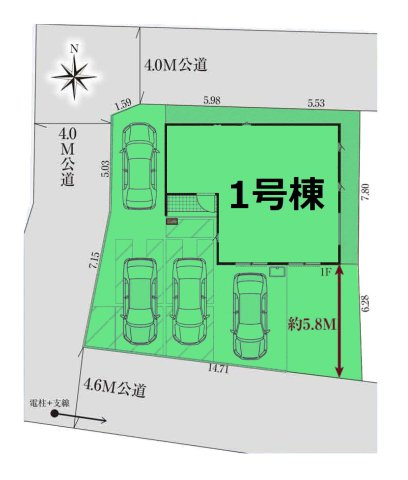 【区画図】 | グラファーレ高崎市倉賀野町13期ー① | 日当たりよく開放的な3方角地！カースペースは4台駐車可能！