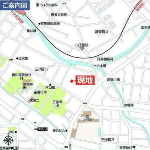前橋市三河町１丁目　限定1棟　ハートフルタウン　新築建売の地図