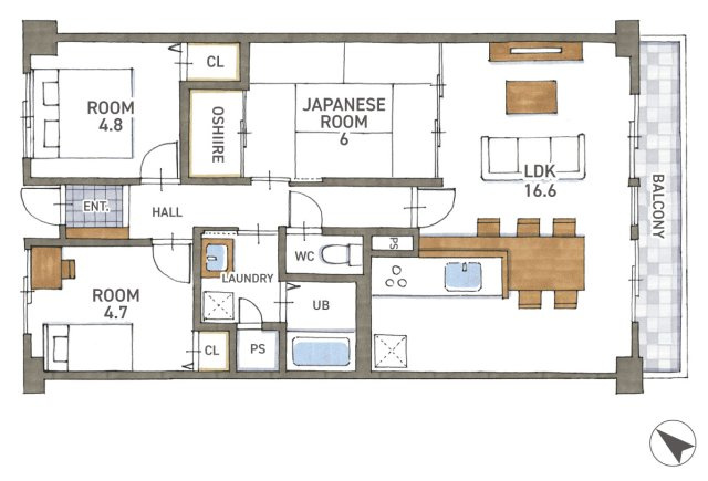 グラン・コート野洲　天然木フルリノベーションの間取り