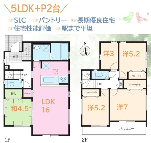 【間取り】 | 玄関にはSICがあり、ベビーカーなどもすっきり収まります◎　
ゆとりの５LDKで、趣味のスペースなど、多用途に活用可能☆