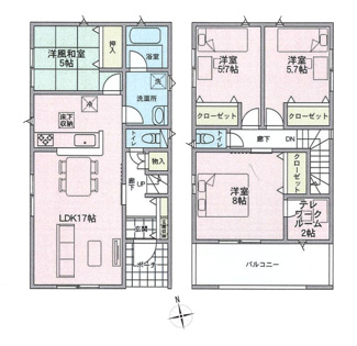 【間取り】 | 南アルプス市下宮地 新築全2棟 1号棟 南東角地 車並列3台 | 建物面積98.82ｍ2 4LDKの間取り インナーバルコニー