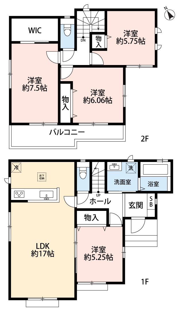 小牧市大字岩崎　新築戸建の間取り|全居室南面。全居室２面窓。