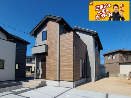 【新築戸建】　いわき市平中山1期　の外観|2号棟外観写真　いつでもご案内いたします。お気軽にお問い合わせください。（担当：梶田）