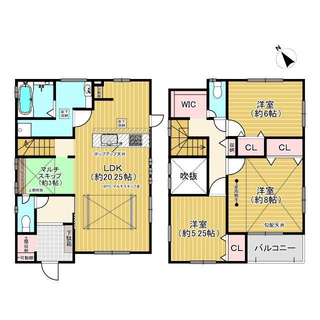乙訓郡大山崎町大山崎堀尻の間取り|ワークスペースとして利用可能な畳コーナー付！上部吹き抜けが解放感ある空間を演出してくれます！