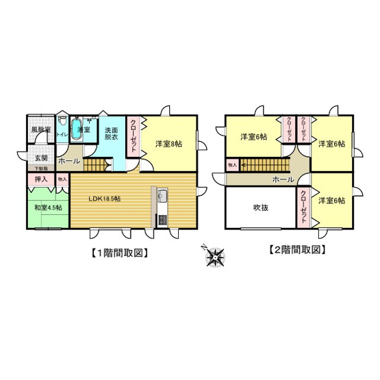 【間取り】 | 紋別郡遠軽町西町３丁目３－２６０　中古売家 | 【間取図】こちらは5LDKの住宅です。1階2部屋、2階3部屋となっております。
