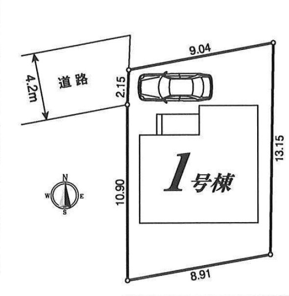 所沢市北中1丁目・全1棟　新築一戸建　～LDK18帖～の区画図|西側位置指定道路4.2ｍに接道しています。