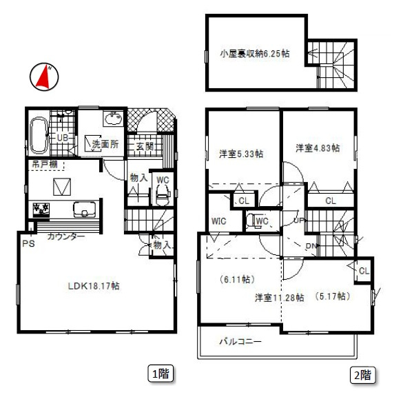 所沢市所沢新町・全1棟　新築一戸建　～階段付小屋裏収納あり～の区画図|南側畑につき陽当たり良好！カースペースは車種により2台分ございます。