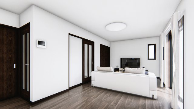 【完成予想図】 | ※イメージですプライベートの空間もみんなで過ごす空間も両社兼ね備えたつくりです。階段には安全性を配慮し、手すりを設置。太陽の光と風が心地良い窓も付いた内装です。
