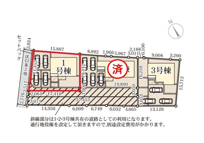 リーブルガーデン  ひたちなか足崎　20期　1の前面道路含む現地写真|日当たり良好！ゆとりある駐車スペースで来客も安心です。