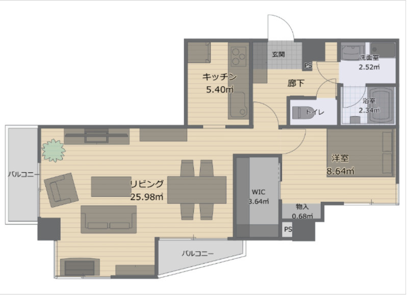 アズ三宿レジデンス　南向き　ペット相談　角部屋　2面バルコニーの間取り