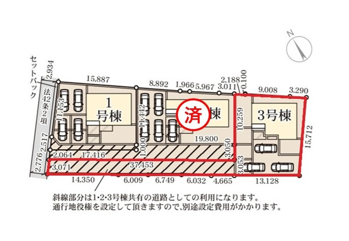 リーブルガーデン  ひたちなか足崎　20期　3の区画図|日当たり良好！ゆとりある駐車スペースで来客も安心です。