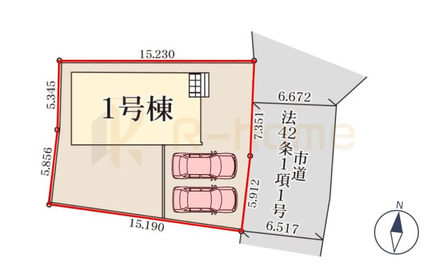 笠間市吉岡第1　新築戸建て　1号棟の区画図|大きなお買い物だからこそ、メリット・デメリットを伝えさせて頂きます。
R-homeにお任せください♪