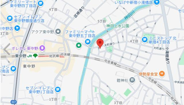 エヴェナール東中野の地図| 