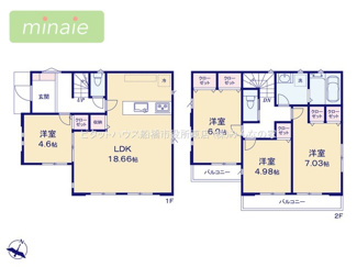 【間取り】 | 角地　全室南向き　小学校9分　リビング18.6帖　芝山5　1号棟