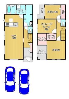 【間取り】 | 並松町　新築分譲住宅　全２区画 | ２号地：土地面積117.76m2建物面積106.51m2の３LDK！車２台駐車可能！