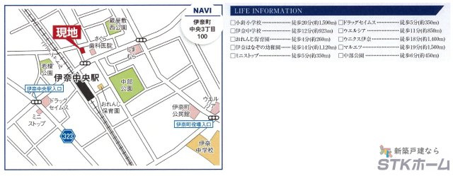 仲介手数料無料　伊奈町中央３丁目　新築戸建　全２棟の地図