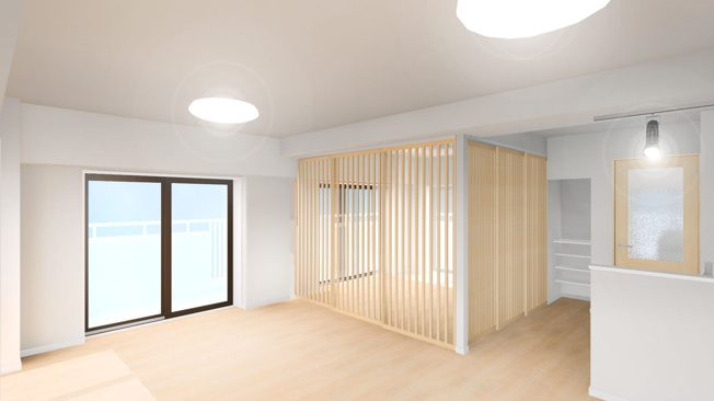 【居間・リビング】 | ライオンズマンション香住ヶ丘 | 壁で区切っても窓や収納がたっぷりあるので快適に過ごせます