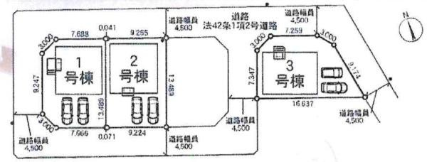岡崎市中島町第14　全3棟・1号棟の区画図