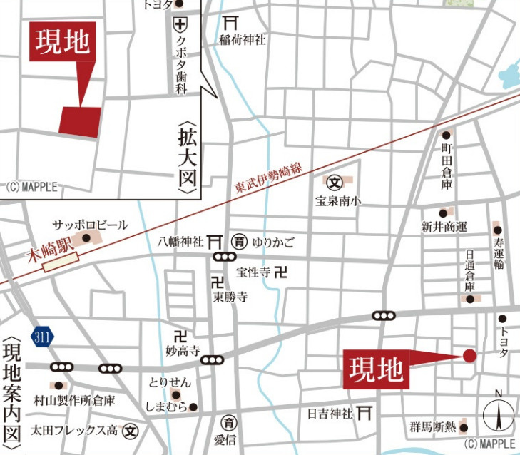 太田市下田島町第14　７号棟(全８棟)　リーブルガーデン　新築建売分譲の地図