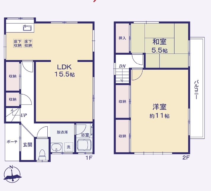 中古一戸建て 所沢市和ケ原1丁目の間取り|広々15.5帖のLDKです♪