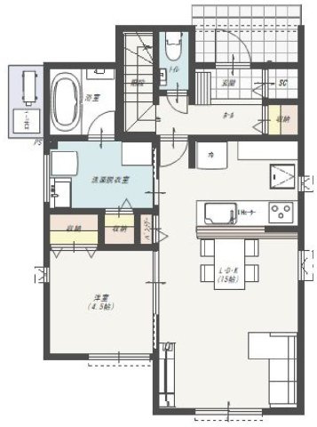高知市愛宕町三丁目　売り土地（建築条件付き）の参考プラン|リビングにつながる洋室はお子様の遊び場や来客時に重宝しそう☆