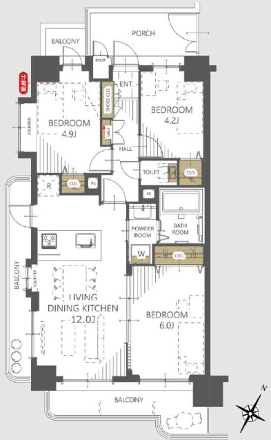 レクセル青戸の間取り|【間取り】
3LDK、価格4290万円、専有面積60.8m²、バルコニー面積16.48m²