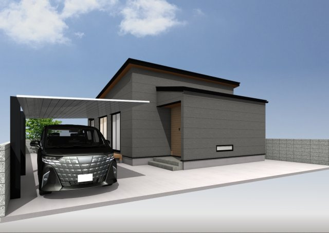 高知市瀬戸西町　建築条件付き土地（平屋プラン）の完成予想図|シックでモダンな平屋プランをご用意しております☆