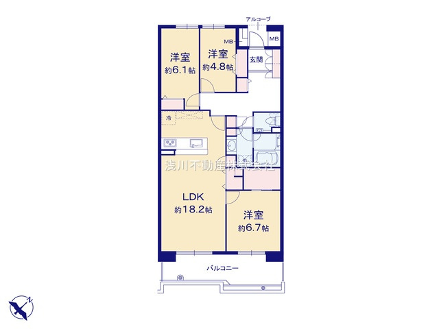 南大沢学園一番街１号棟の間取り|～南東向き3LDK　陽当たり良好、収納豊富な間取りです～
