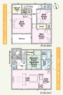 【間取り】 | クレイドルガーデン宇部市際波第６ １期（５号棟） | 家族の動線が込み合わないように、普段の動きがよりスムーズに出来るよう考慮しています。