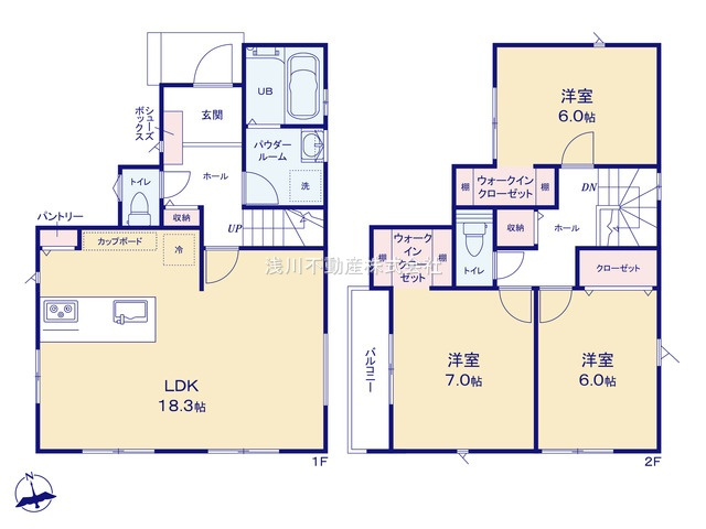 八王子市　谷野町　新築一戸建ての間取り|～西向き3LDK　開放感のあるワンフロアリビング、全室6帖以上の快適住空間～