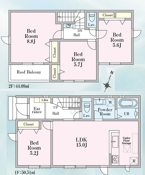 八王子市　楢原町　新築一戸建て　２４ー１期の間取り|～全室南向き4LDK　陽当たり良好・収納豊富な間取り～