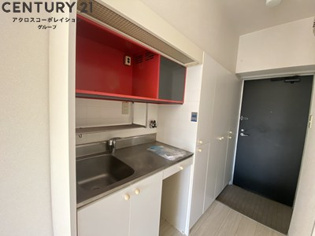 ミニキッチンですが、収納スペース豊富なキッチンです。