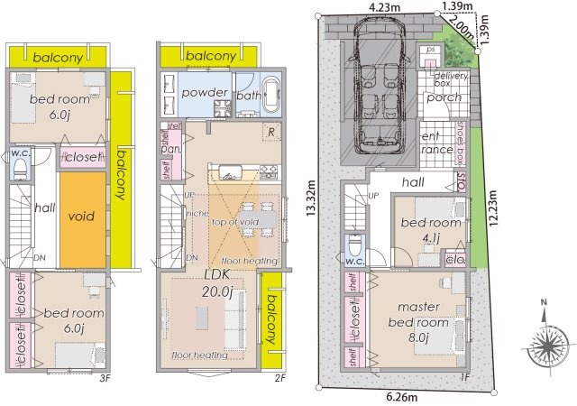 新築分譲［ミラクラス弥生町］の間取り|【A号棟】間取り:４LDK＋車庫１台分
土地面積:８０．１５m2　建物面積:１２９．１７m2（車庫部分１２．８３m2含）