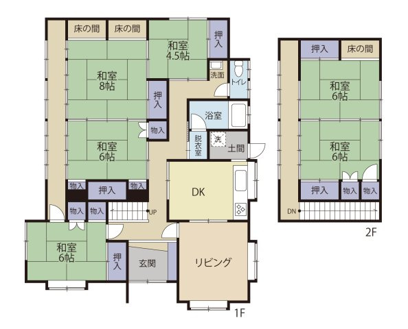 君津市鎌滝　中古戸建の間取り|全居室６帖以上の７ＤＫ